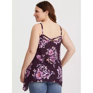 Torrid Size 1 Tank Top Georgette‎ Sharkbite Hem Swing Cami Purple Floral